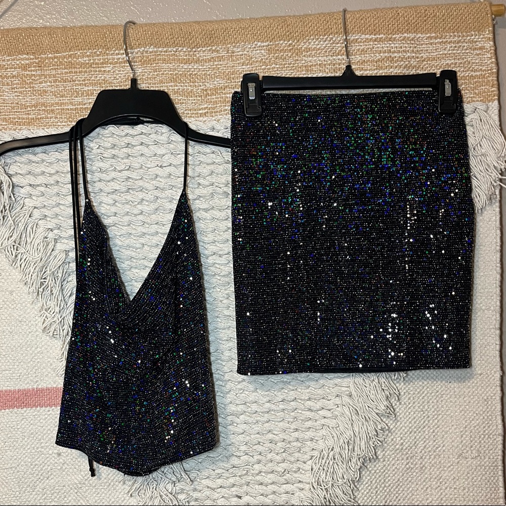 Cowl neck sequin two piece party dress NEVER WORN!